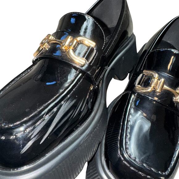 Cider Loafer Shoes Womens Size 38 Platform Chunky Gold Chain Slip On Patent - Picture 7 of 8
